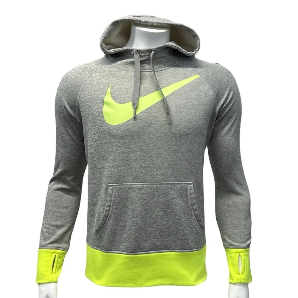 Nike Therma Fit Gray & Volt Neon Yellow Women's Athletic Pullover Hoodie Medium
